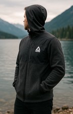 Reebok Men’s Full-Zip Dual-Fabric Hoodie – Heather Gray/Charcoal – Size L picture