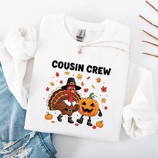 Cousin Crew Turkey Thanksgiving Sweatshirt Matching Family Funny Fall Sweater picture