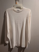 Vintage 80s Southern Lady Sweater Cream Embossed Knit Made in USA Grandma picture