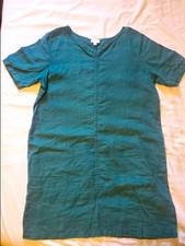 Pure J Jill 100% Linen Green V-Neck Shift Dress Pockets Short Sleeve Size L picture