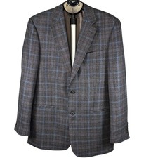 Gary Michaels Clothiers Mens 40L Wool Sport Coat Blazer Grey Blue Glen Plaid picture