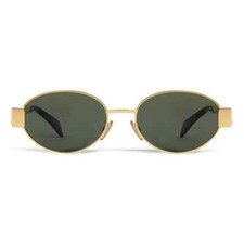 Celine CL40235U 30N Triomphe Metal Oval Sunglasses Gold Green Lens AUTHENTIC picture