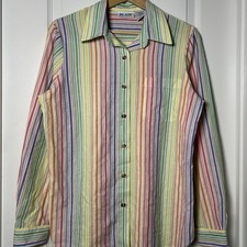 Blair Vintage 90s Cotton Rainbow Candy Stripe Button Up Shirt Preppy Twee Style picture