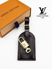 Authentic Louis Vuitton Brown Luggage Tag Gold LV Padlock Key & Box picture