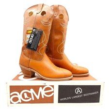 Acme Vintage Style Western Boots Mens 8.5 D Russet Leather Deadstock NWT 4607 picture