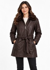 Women’s Genuine Leather Jacket with Removable Fur Collar and Zip-Out Lining picture