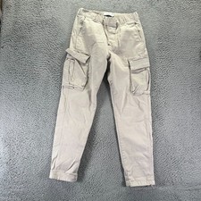 Bershka Pant Mens S Beige Cotton Cargo Straight Leg Utility Workwear Stretch picture