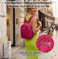 Listing Title NWT Love Moschino Quilted Magenta Backpack Bag Zaino Nylon | Gift picture