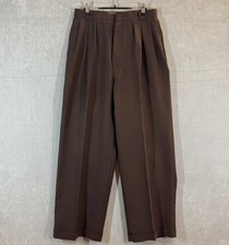 Vintage Smokey Joe's Men Brown Triple Pleated Dress Pants Wide Leg 80s 90s picture