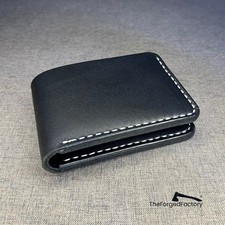 Men's Black Bifold Wallet Full Grain Leather Handmade Vintage Gift picture