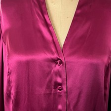NWT Charter Club 100% Silk Blouse Sz 12 Magenta V-Neck Fabric Covered Buttons picture