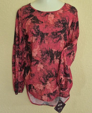 NWT Ava & Viv Pink & Black Chiffon Top 1X picture