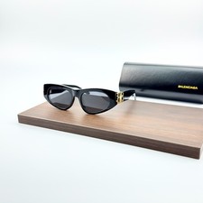 Balenciaga BB0095S Sunglasses Black Frame Gray Lens Gold Logo Designer Eyewear picture