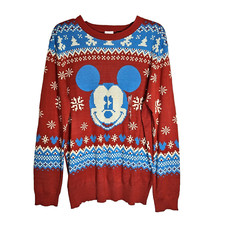 NEW Disney Mickey Mouse Mens Holiday Sweater Size L Red Blue Nordic picture