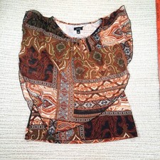 ALYX Womens L Paisley Patchwork Sheer Layered Ruffle Sleeve Boho Blouse Top Rus picture