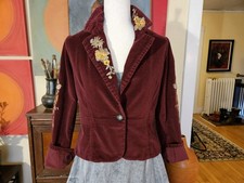 True Meaning Womens Blazer Burgundy Embroidered Flowers Medium Washable Easy picture