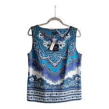 NEW Talbots RSVP Womens 6 Sleeveless Blouse Tank Side Zip Split Neck Blue/White picture