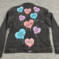 Custom Hand Painted K-Pop Denim Jacket L Old Navy BTS Stray Kids ATEEZ Twice TXT picture