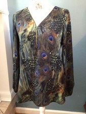 W-S Blouse Eye-Catching Peacock Hippie-Chic Boho Whimsy Bold Front Zip Feminine  picture
