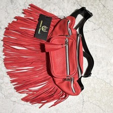 Cowgirl Trendy Red Fringe Crossbody Bag with Zipper Accent Tassel Leather picture