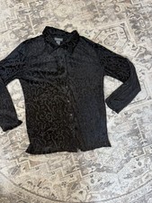 VTG Notations Black Burnout Velvet Blouse M Semi Sheer Whimsigoth Gothic Shirt picture