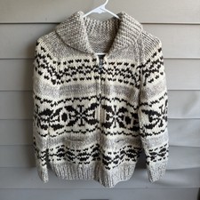 Vintage Hand-Knit Wool Cowichan Sweater  Heavyweight Full-Zip Size S Cabin Cozy picture