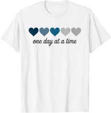 One Day At A Time Motivational Heart Graphic T-Shirt Unisex White Gift Idea picture