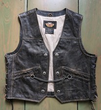 Harley Davidson XL Men's PANHEAD Distressed Brown Leather Motorcycle Vest *READ* picture