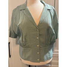 Madewell drapey banded-bottom button-down top celadon sz XL NWT picture