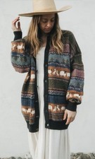 Vintage Concept Knitwear Sheep Cardigan S 100% British Wool Cottagecore Sweater picture