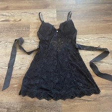 Victorias Secret black sexy lingerie lace slip bra nightie 34c picture