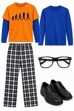 The Big Bang Theory Nerd Costume Men's Medium Halloween T-Shirt Plaid Pants picture