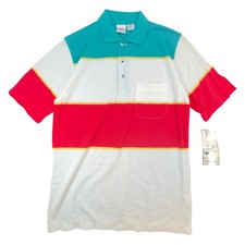 Vintage Jantzen Polo Shirt Mens Medium Golf Striped Colorblock Teal Red NWT USA picture