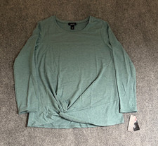 Alyx Womens Long Sleeve Twist Front Ribbed Knit Top Heather Emerald Size M NWT picture