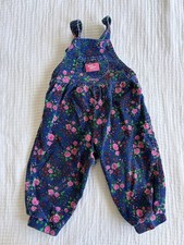 Vintage OshKosh B'Gosh Overalls Girls 24M Blue Pink Floral Print Corduroy USA picture