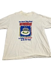 Vintage T Men’s XL White Cotton Knit Crew Neck Coffee Retirement Graphic Tee picture