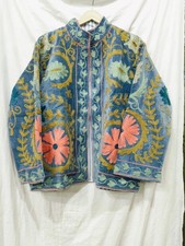 Handmade Suzani Embroidered Velvet Jacket Blue Floral Bohemian Ethnic Wear picture