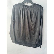 Express Womens Black Satin Pleated Front Long Sleeve Blouse Top XS New picture