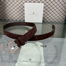Brunello Cucinelli Men's Brown Suede Leather Belt Silver Buckle With Box picture