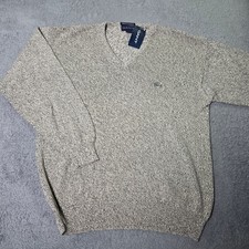 Gant Mens Large V-Neck Sweater Tan Marled Cotton Hand Framed Logo R709NV picture