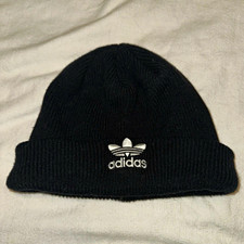 adidas Originals Black Knit Stretch Beanie Hat Trefoil Logo One Size picture