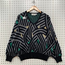 Vintage ST Croix Knits Wool Sweater Mens Large Black Green Zebra Gallagher picture