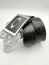 VTG Oakley Rare Y2K Golf Skull & Crossclubs Leather Belt Mens 32 Black Made USA picture