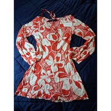 L*Space All I Need Mini Dress Hibiscus Bloom Red White Floral Long Sleeve Small picture