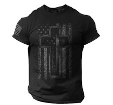 Christian Cross T-Shirt - American Flag Design, Faith-Based Patriotic Tee for Me picture
