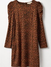 LOFT Rust Brown & Black Leopard-Print Long-Sleeve Shift Dress picture