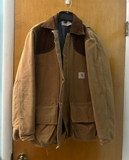 VINTAGE Carhartt Sandstone Ranch Coat C26STL Brown M Snap Front Lined Pockets picture