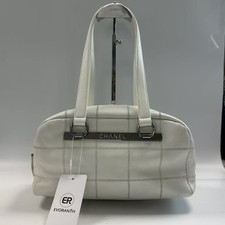 Chanel LAX Boston Bag White Caviar Leather Silver Hardware Shoulder Bag Auth- picture