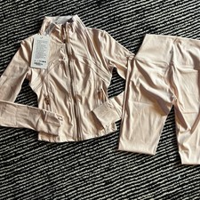 lululemon light pink Jacket & Leggings Set W/Gold Zip Size 2 picture