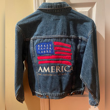 Vintage 96 Olympics American Flag embroidered jean jacket junior xl picture